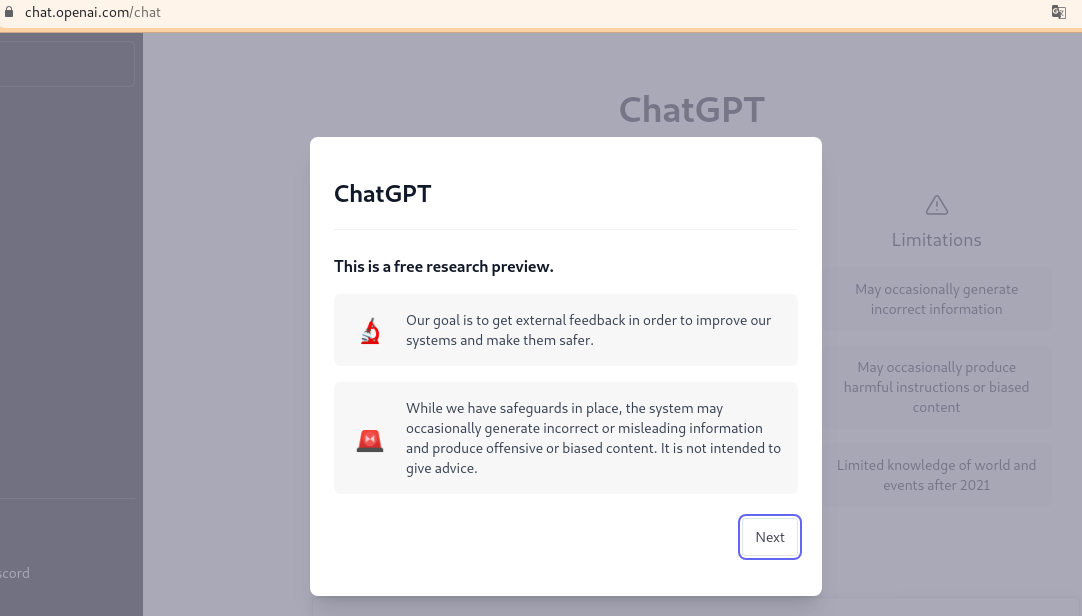 First contact with ChatGPT