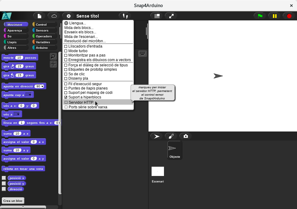 Activació del servidor HTTP a Snap4Arduino