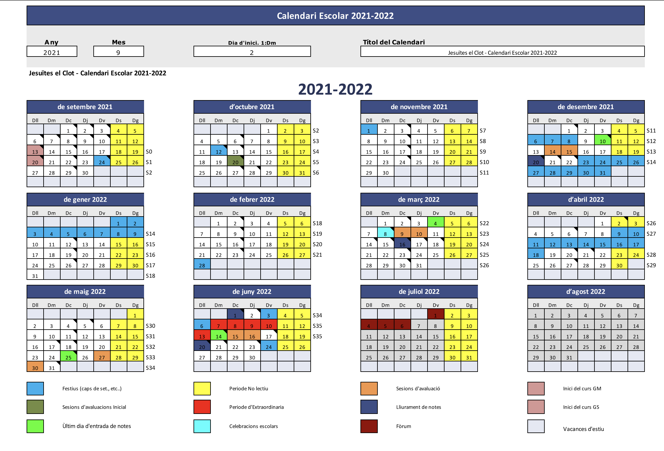 Calendari del curs 2021-2022