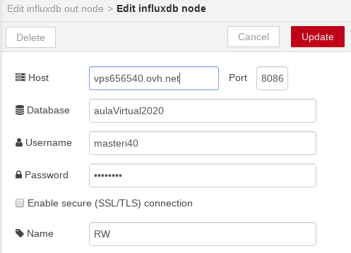 Configuración de InfluxDB para lectura