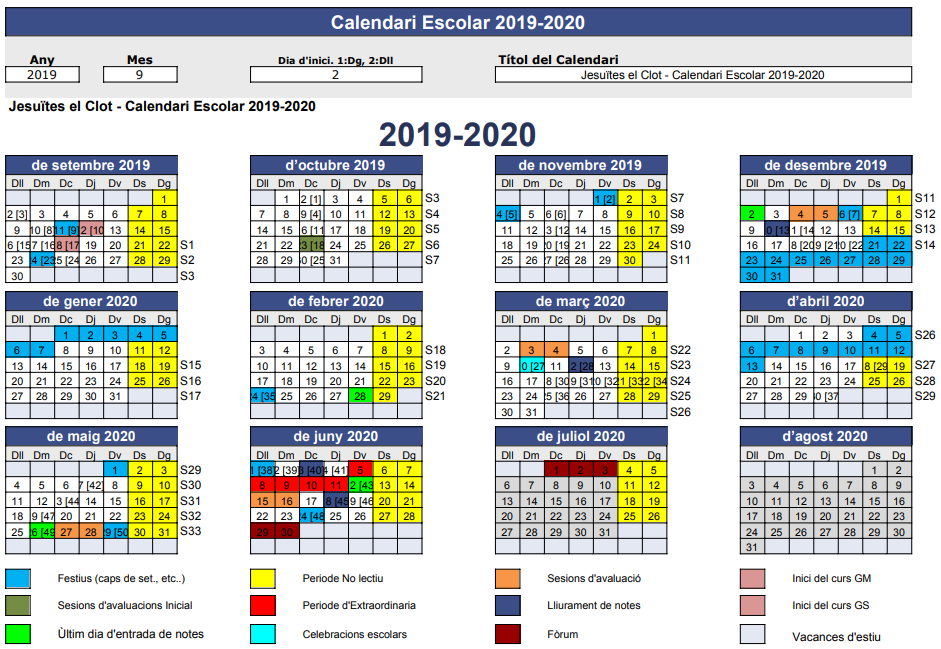 Calendari del curs 2019-2020