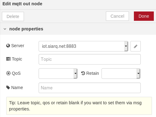 Edición del nodo de salida MQTT